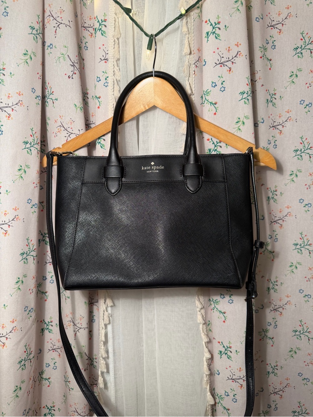 kate spade Black Saffiano Leather Satchel with Shoulder Strap